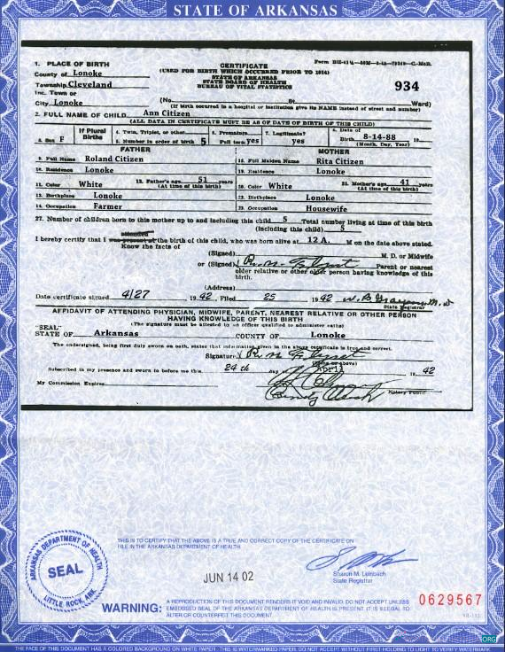 Download USA Arkansas state birth certificate template in PSD format Photoshop template